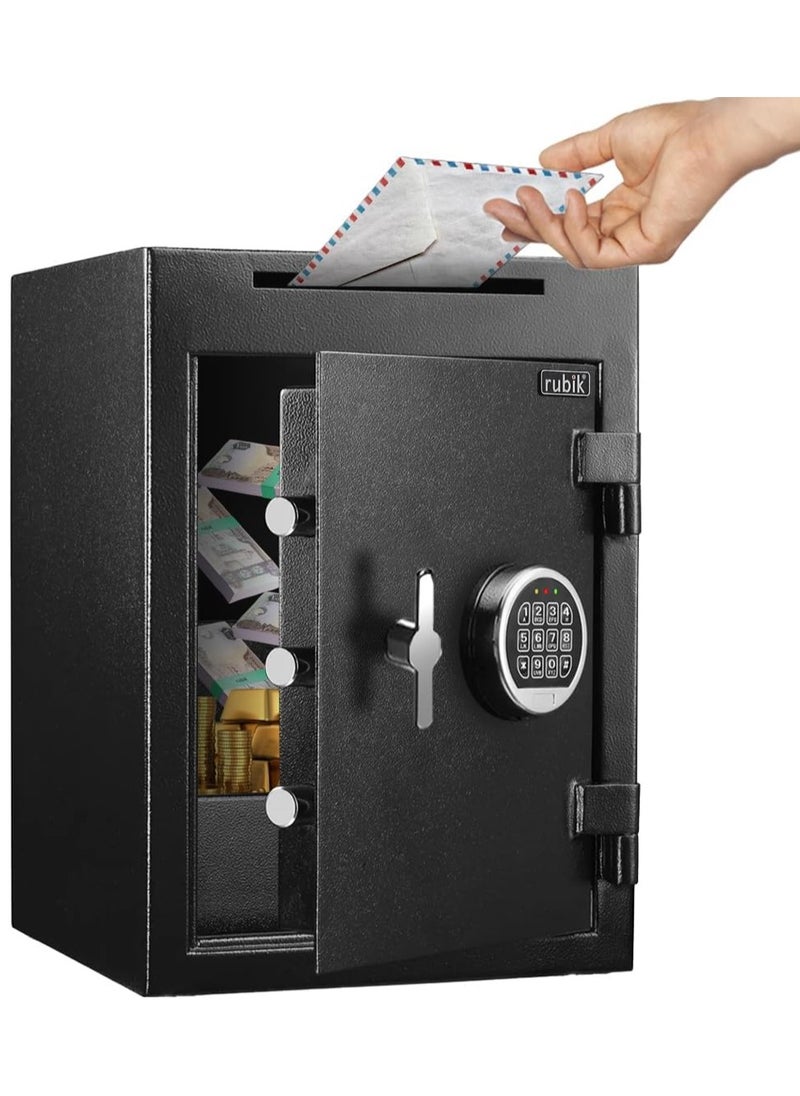 Rubik - Depository Safe Box With Drop Slot, Digital Combination Lock and Fireproof for Business Cash Money 56KG, RB-DS48 (48x34x38cm) Black - Image 1