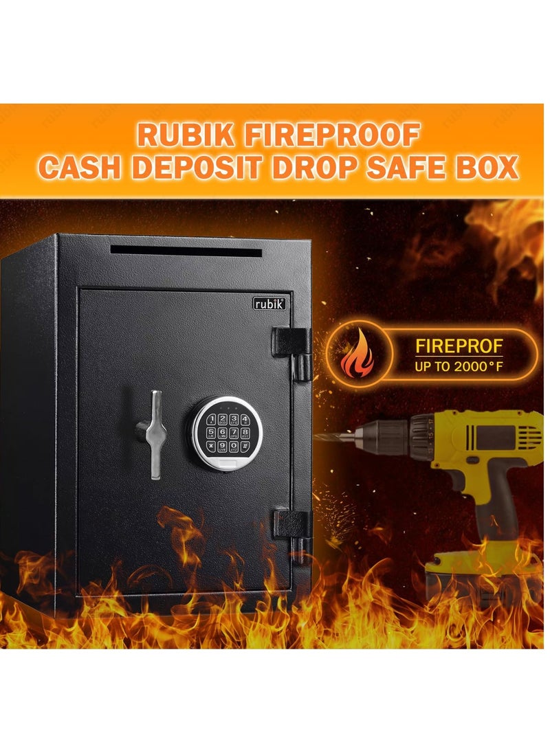 Rubik - Depository Safe Box With Drop Slot, Digital Combination Lock and Fireproof for Business Cash Money 56KG, RB-DS48 (48x34x38cm) Black - Image 1