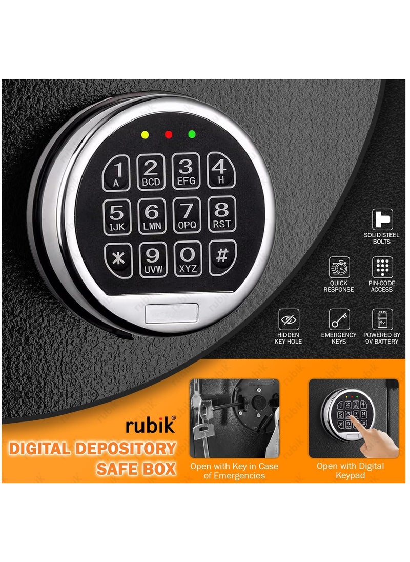 Rubik - Depository Safe Box With Drop Slot, Digital Combination Lock and Fireproof for Business Cash Money 56KG, RB-DS48 (48x34x38cm) Black - Image 1