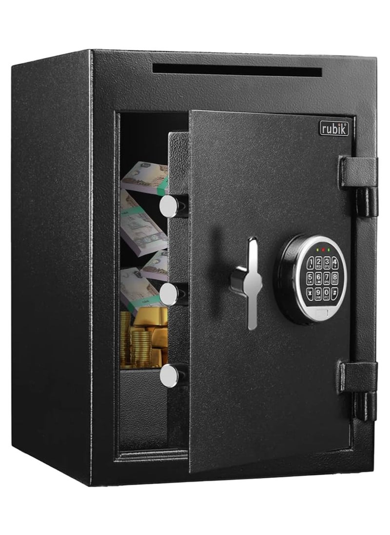 Rubik - Depository Safe Box With Drop Slot, Digital Combination Lock and Fireproof for Business Cash Money 56KG, RB-DS48 (48x34x38cm) Black - Image 1
