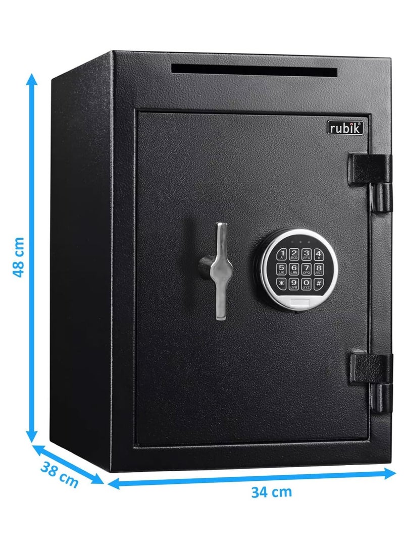 Rubik - Depository Safe Box With Drop Slot, Digital Combination Lock and Fireproof for Business Cash Money 56KG, RB-DS48 (48x34x38cm) Black - Image 1