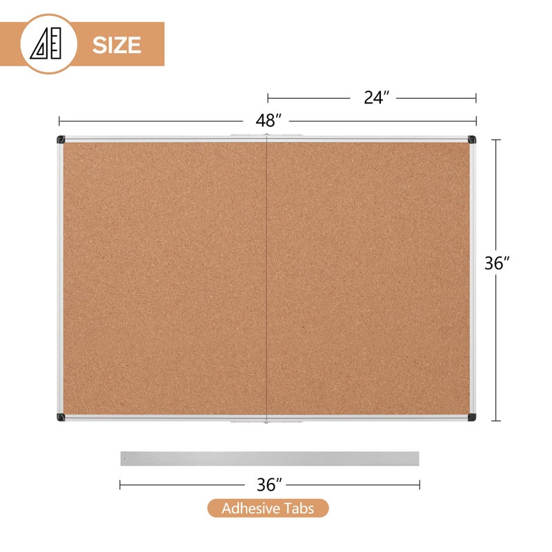 Board2by Cork Board Bulletin Board 36 x 48, Silver Aluminium Framed 4x3 Corkboard, Foldable Office Board for Wall, Large Wall Mounted Notice Pin Board with 36 Push Pins for School, Home & Office - Image 4