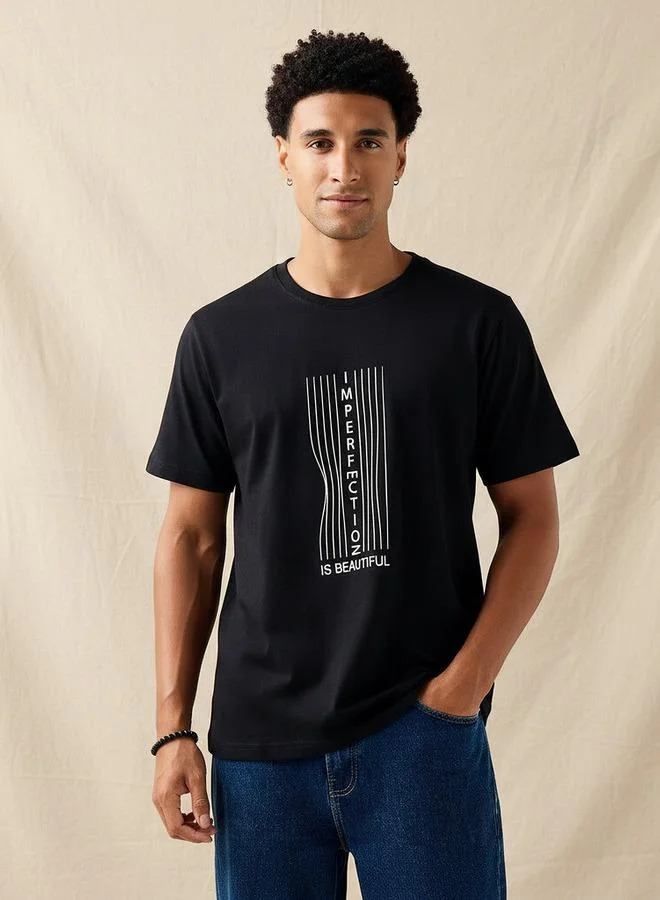 Splash FAV Men Regular Fit Crew Neck Short Sleeves Slogan Print T-shirt