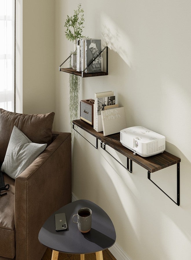 BAMEOS Floating Shelves Rustic Wood Wall Shelf, Small Bookshelf for Living Room, Office, Bedroom, with Metal Bracket - Image 3