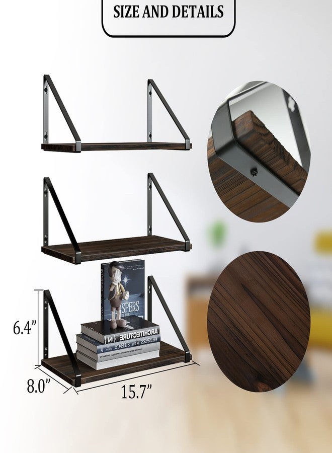 BAMEOS Floating Shelves Rustic Wood Wall Shelf, Small Bookshelf for Living Room, Office, Bedroom, with Metal Bracket - Image 5