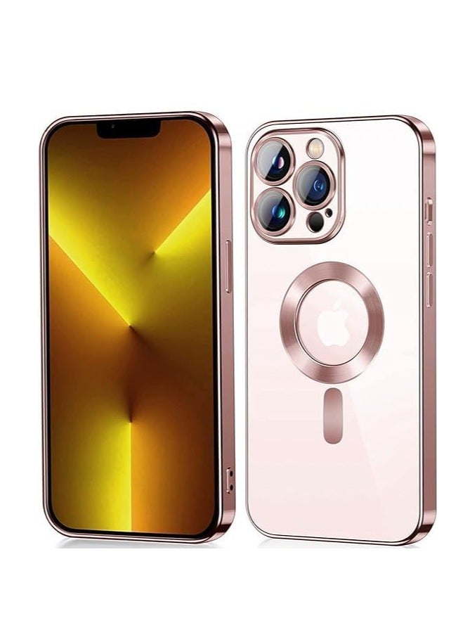 Transparent Magnetic Protection Cover Compatible with MagSafe for iPhone 14 Pro Max Mobile Phone, Anti-Shock and Anti-Scratches, and Camera Lens Protector (Rose gold) by Tin Tech
