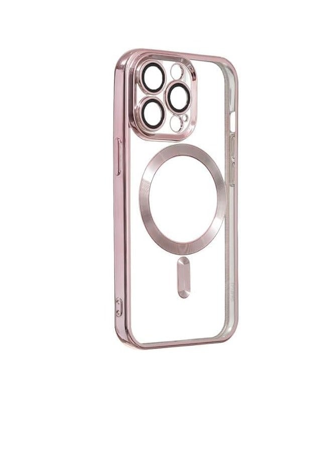 Transparent Magnetic Protection Cover Compatible with MagSafe for iPhone 14 Pro Max Mobile Phone, Anti-Shock and Anti-Scratches, and Camera Lens Protector (Rose gold) by Tin Tech