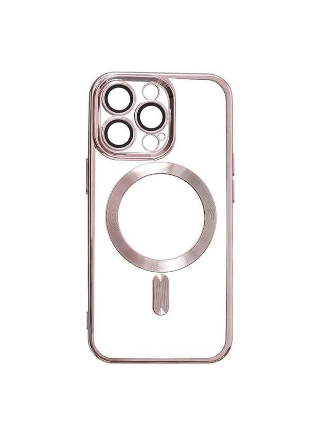 Transparent Magnetic Protection Cover Compatible with MagSafe for iPhone 14 Pro Max Mobile Phone, Anti-Shock and Anti-Scratches, and Camera Lens Protector (Rose gold) by Tin Tech