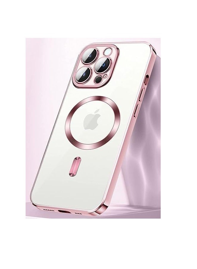 Transparent Magnetic Protection Cover Compatible with MagSafe for iPhone 14 Pro Max Mobile Phone, Anti-Shock and Anti-Scratches, and Camera Lens Protector (Rose gold) by Tin Tech