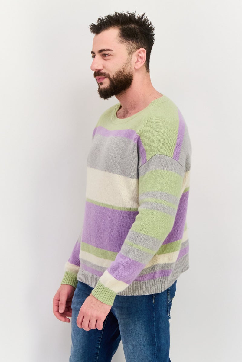 NAH/ Studio Men Round Neck Stripe Sweaters, Multicolor - Image 3