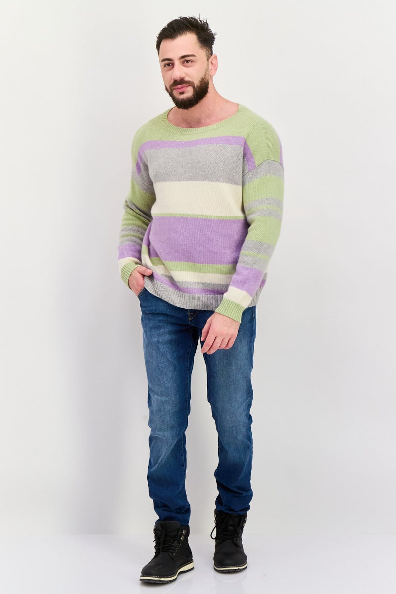 NAH/ Studio Men Round Neck Stripe Sweaters, Multicolor - Image 4