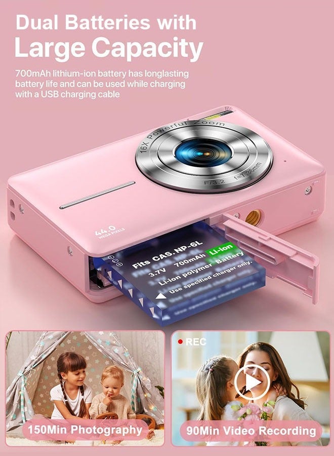 Eworld 44MP HD Digital Camera with 32GB Card, 2 Batteries, Compact Photo Camera with 1080P Video, 2.4 Inch Screen, 16X Zoom, Anti Shake, Rechargeable Battery for Girls and Boys, Perfect for Kids and Beginners. - Image 3