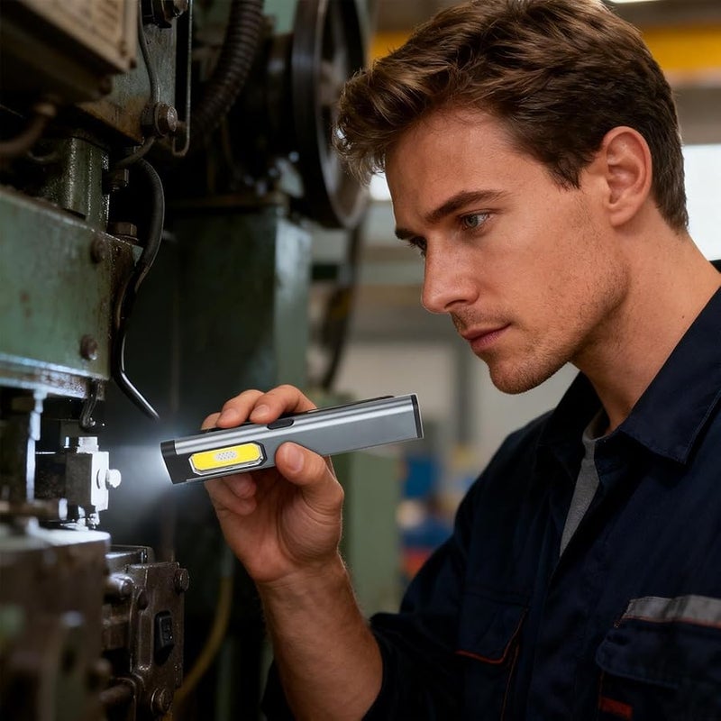 Gray Portable LED Flashlight USB Rechargeable Clip On Light For Hiking Camping Travel Car Emergency - Image 1