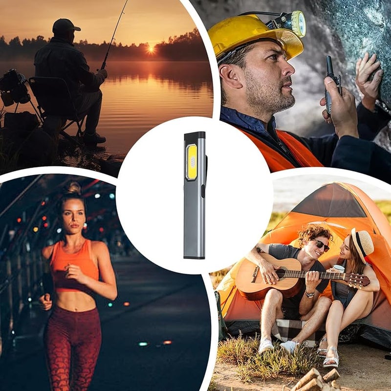 Gray Portable LED Flashlight USB Rechargeable Clip On Light For Hiking Camping Travel Car Emergency - Image 3