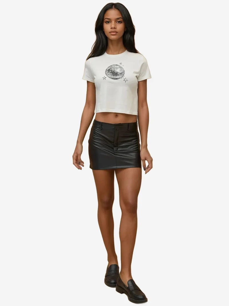 HICCUP Printed Regular Fit Crew Neck 100% Cotton Crop T-shirt