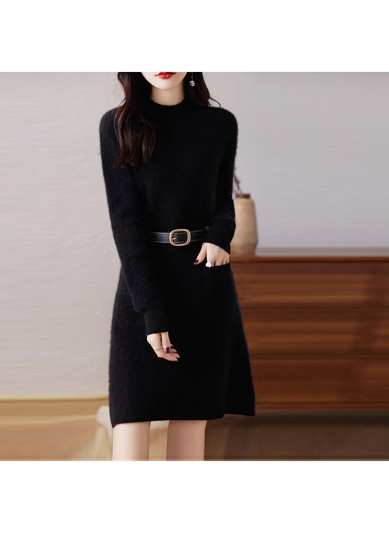Generic Autumn New Half-Polo Turtle Neck Wool Top Womens Medium-Length Dress Knit Base Layer French Style Sweater With Pockets Red  - Image 2
