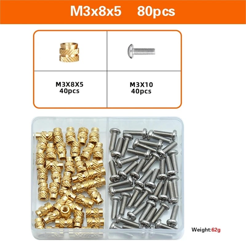 4sets Heat Insert Nut for 3D Printer Brass & Copper Thermal Threaded Kit 304 Stainless Steel Phillips Screw(M3x8x5 80pcs) - Image 2