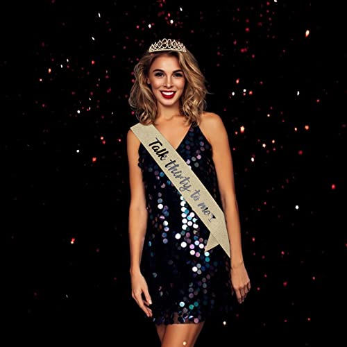 Semato Happy 30th Birthday Sash & Tiara Kit - Gold Rhinestone Tiara & Sash for Women's 30th Birthday Party Decorations - Image 3