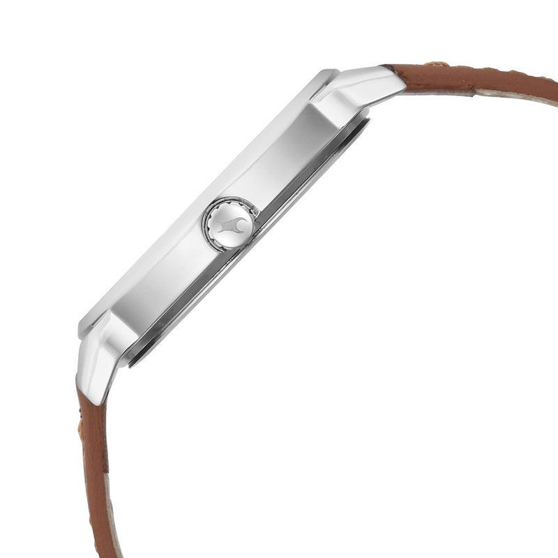 Fastrack Stunners Men Quartz Movement | Textured Peacock Green Dial with Brown Genuine Leather Strap | Durable Silver Case Design - 3278SL03 - Image 2