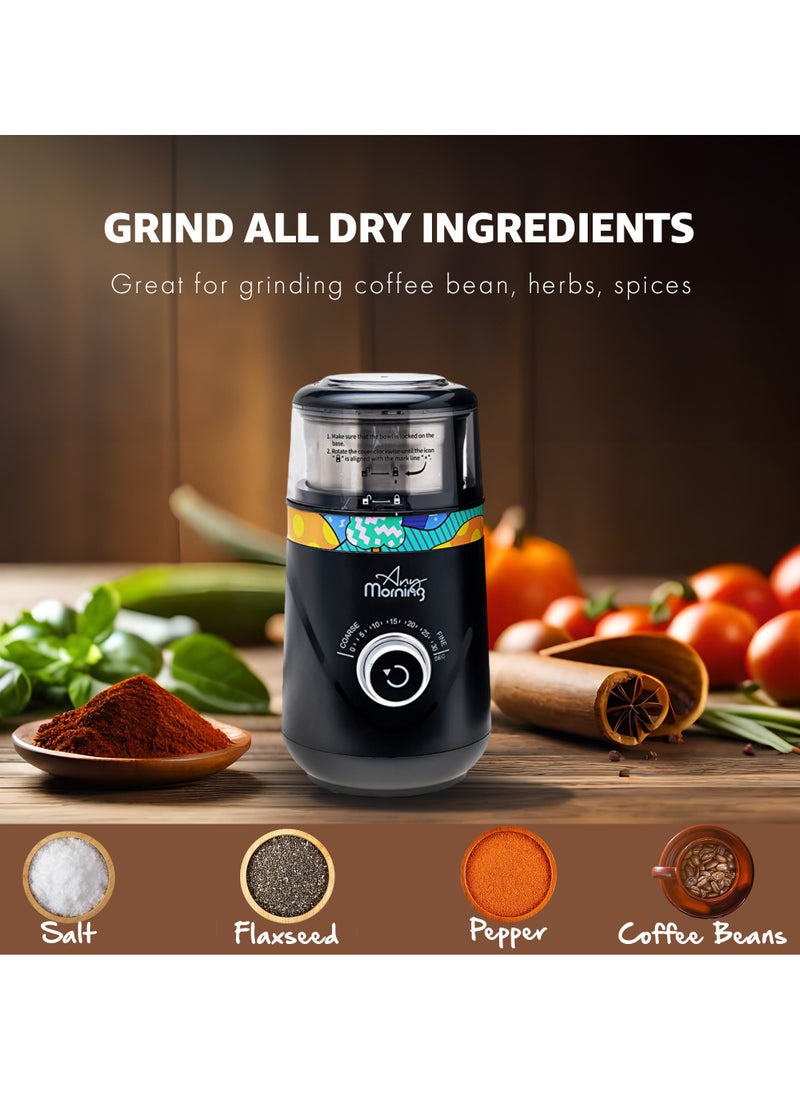 Any Morning Electric Coffee Grinder, Adjustable Herb Grinder for Beans, Spices, Nuts, Stainless Steel Blades, Removable Cup, 10 Precise Grind Settings, Grinds Rapidly and Evenly, 70 g-2.5 oz, 150W - SH21638B  - Image 5