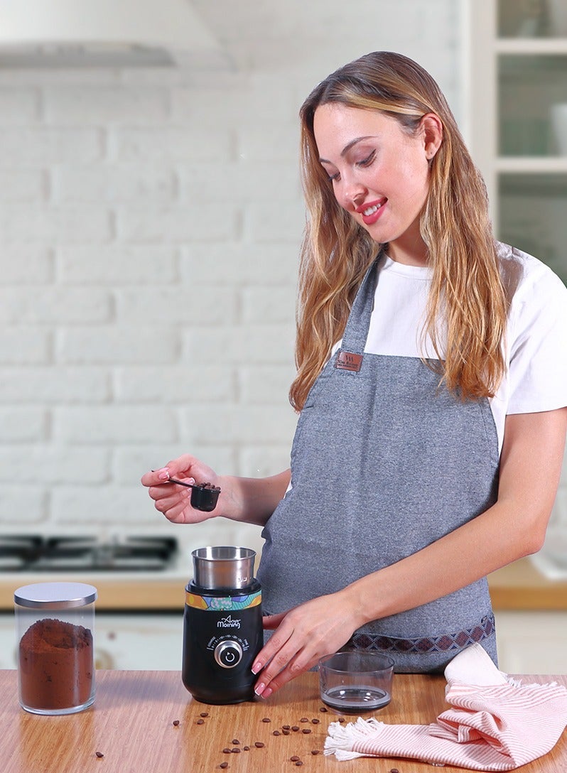 آني مورننغ مطحنة قهوة كهربائية، مطحنة أعشاب قابلة للتعديل لحبوب القهوة والتوابل والمكسرات، شفرات من الفولاذ المقاوم للصدأ، كوب قابل للإزالة، 10 مستويات طحن دقيقة، تطحن بسرعة وبشكل متساوٍ، سعة 70 غرام (2.5 أونصة)، قدرة 150 واط – SH21638B - Image 5