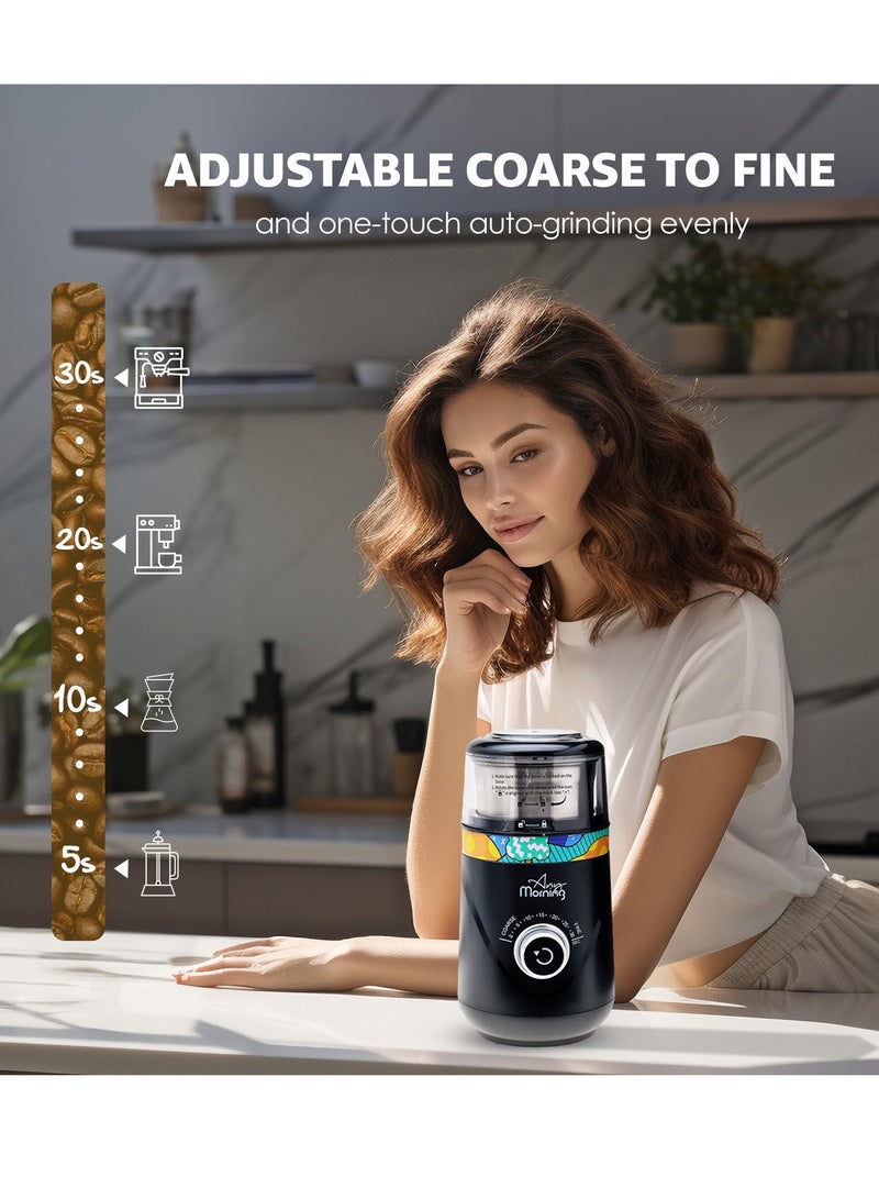 آني مورننغ مطحنة قهوة كهربائية، مطحنة أعشاب قابلة للتعديل لحبوب القهوة والتوابل والمكسرات، شفرات من الفولاذ المقاوم للصدأ، كوب قابل للإزالة، 10 مستويات طحن دقيقة، تطحن بسرعة وبشكل متساوٍ، سعة 70 غرام (2.5 أونصة)، قدرة 150 واط – SH21638B - Image 4
