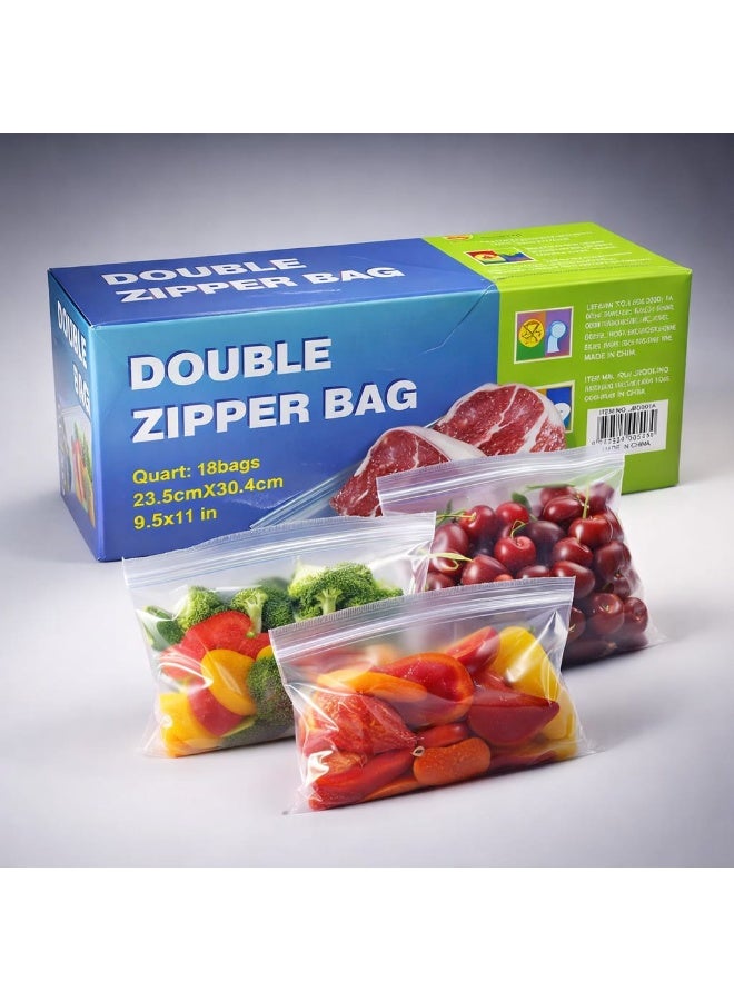 أكياس حفظ الطعام بسحاب مزدوج (Double Zipper) مقاس 23.5 × 30.4 سم– 18 كيس – أكياس فريزر شفافة متعددة الاستخدام - Image 4