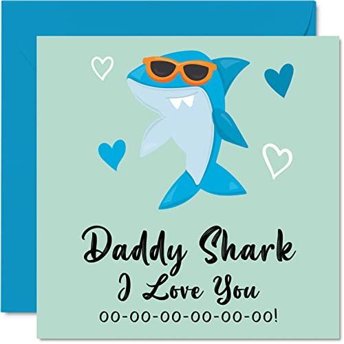 Stuff4 Daddy Fathers Day Card - Daddy Shark - Birthday Cards for Dad from Daughter Son, Happy Birthday, Toddler Baby 1st Father's Day, 5.7 x 5.7 Inch Seasonal Dad Papa Pops Papa Funny Greeting Cards - Image 1