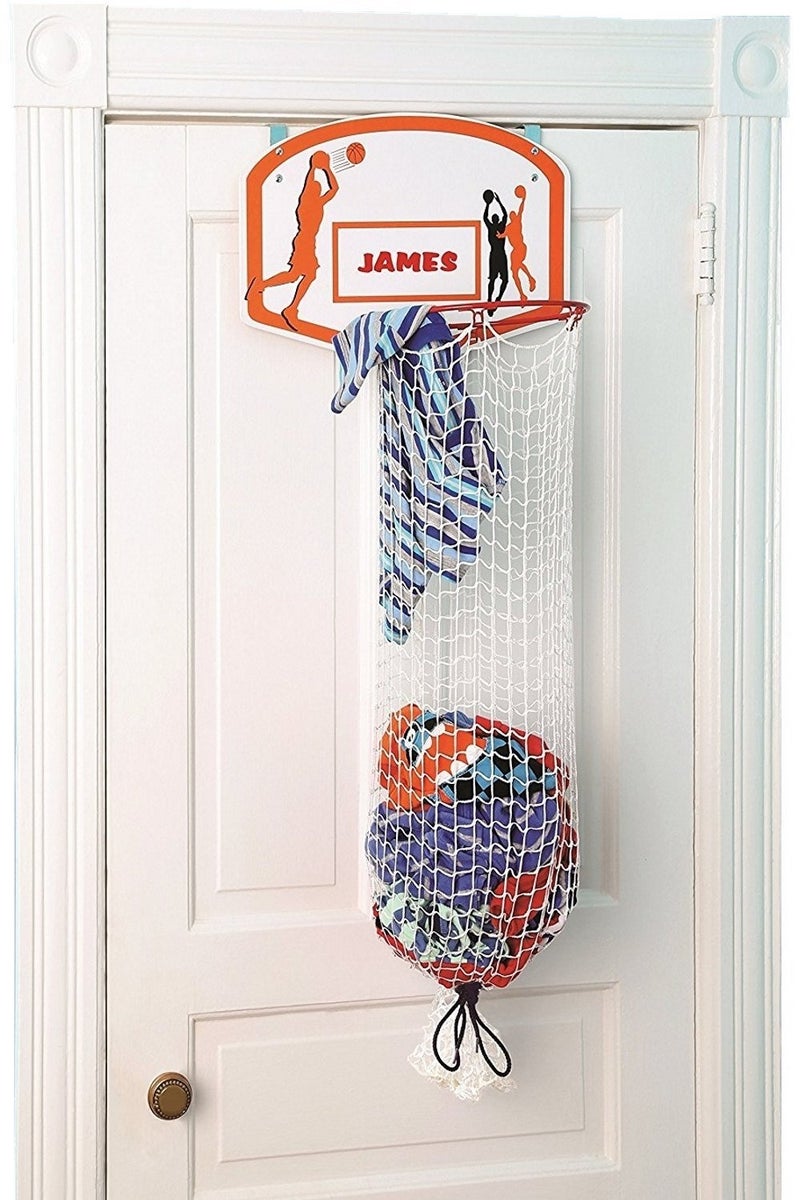 Etna Over the Door Basketball Laundry Hamper  Space Saving Hanging Hamper with Metal Ring Backboard Drawstring Bag  Fun Laundry Solution for Kids Room Dorm Rooms Dunk Away Dirty Laundry