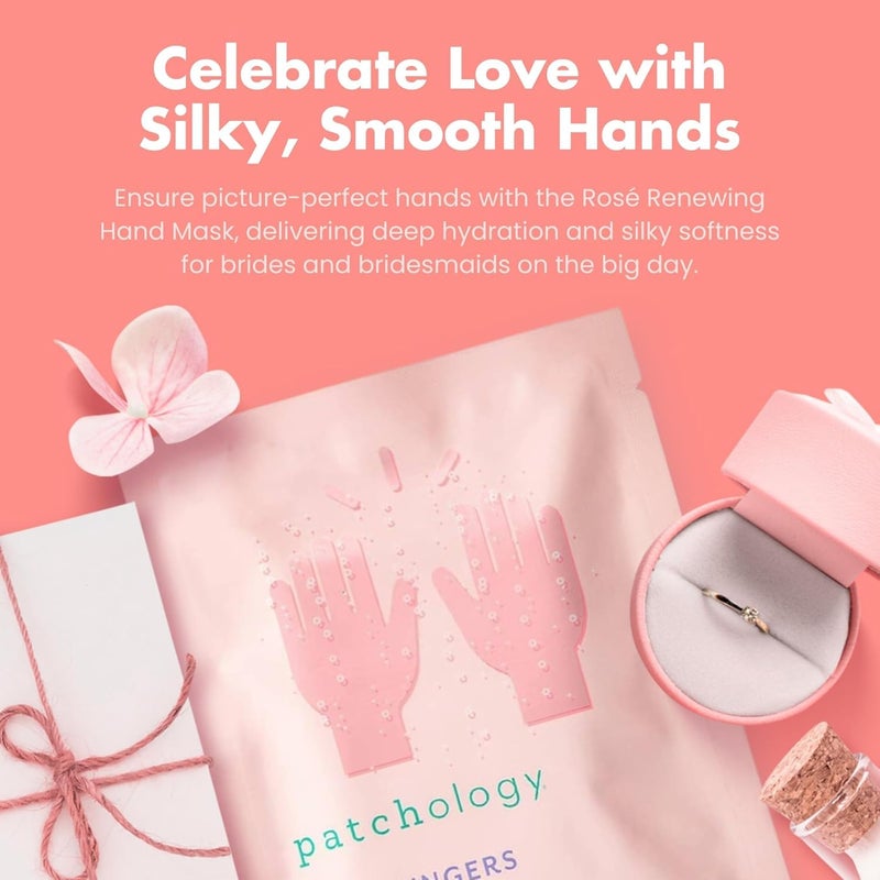 Patchology RosÃ© Fingers Renewing Hand Mask - Strawberry-Scented Moisturizing Gloves with Shea Butter for Dry & Cracked Hands, Repairing Hand Treatment for Baby Soft Skin, Self-Care Essential - 1 Pair - Image 2