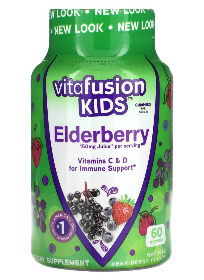 Vitafusion Kids Elderberry Gummies For Ages 4+ Natural Very Berry 60 Gummies 