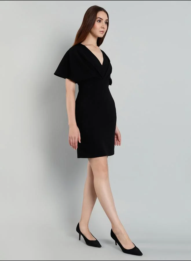 Mish  Mish Solid Cape Sleeve Pleated Detail Mini Dress for Women | Best Price UAE