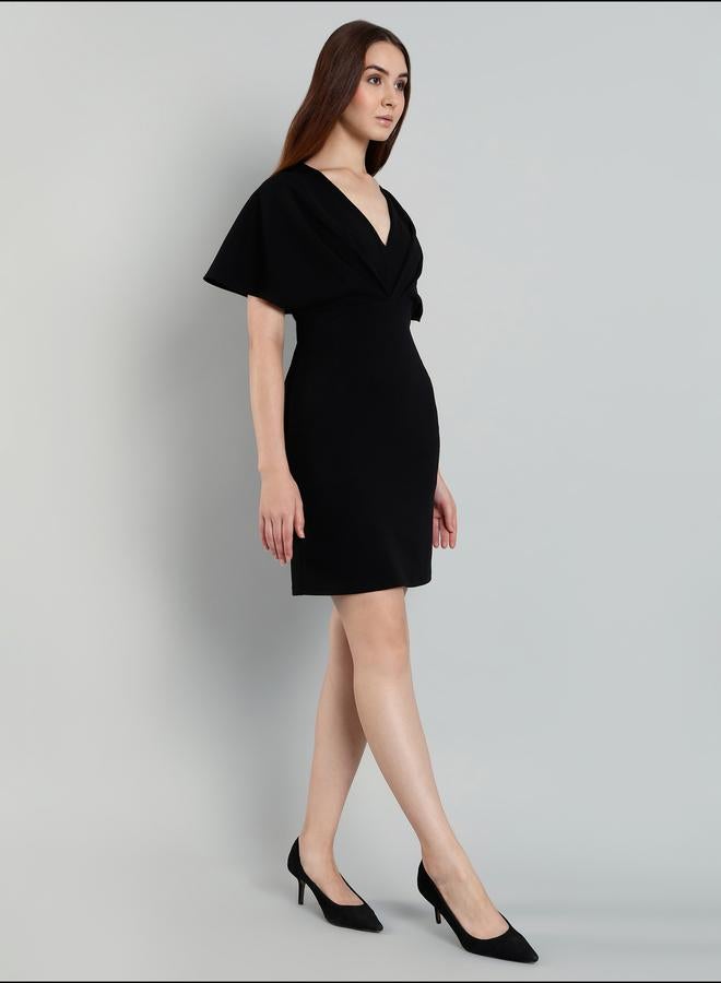 ميش فستان قصير ميني بأكمام كاب مطوي من ميش سوليد - Image 3