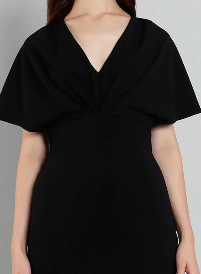 ميش Mish Solid Cape Sleeve Pleated Detail Mini Dress