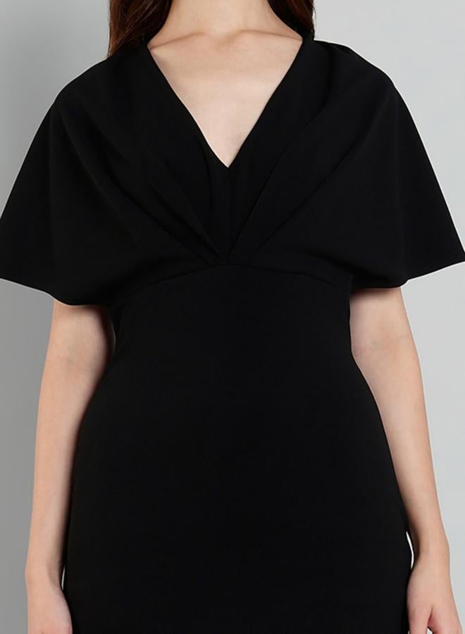 ميش فستان قصير ميني بأكمام كاب مطوي من ميش سوليد - Image 2