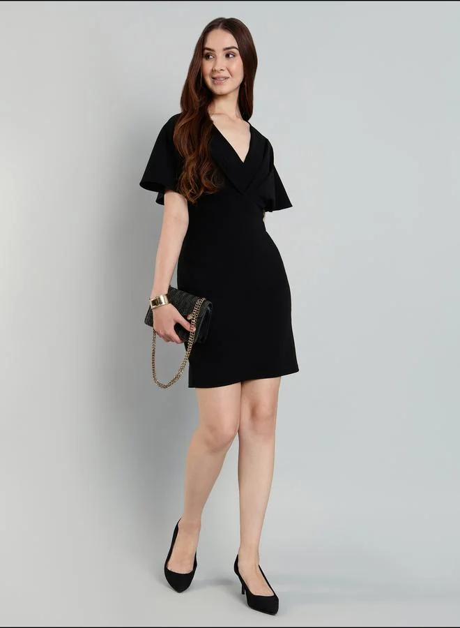 ميش Mish Solid Cape Sleeve Pleated Detail Mini Dress