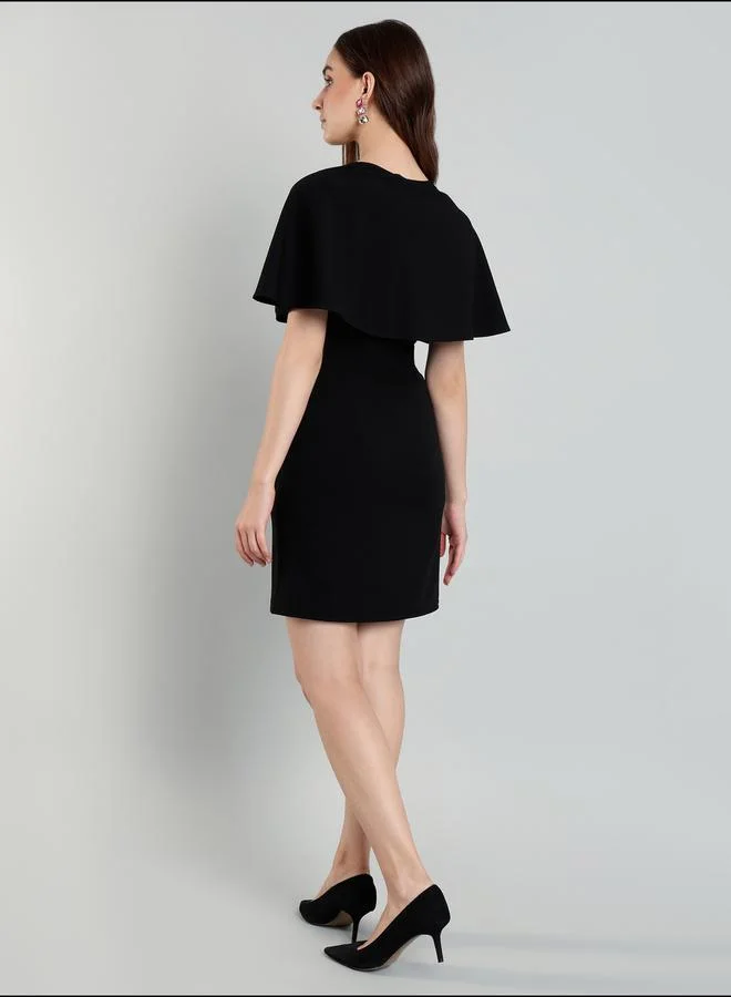 Mish  Mish Solid Cape Sleeve Pleated Detail Mini Dress for Women | Best Price UAE