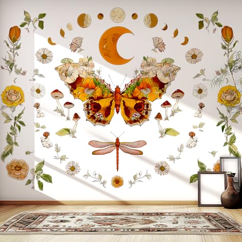 VePret Boho Flowers Butterfly Wall Decals Peel and Stick, Sun and Moon Vinyl Wall Decor, Removable Room Home House Wall Stickers & Murals for Bedroom Living Room Bathroom Office - Image 4