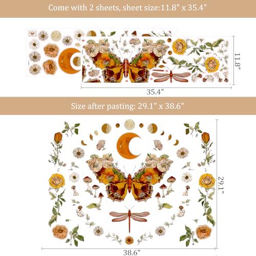 VePret Boho Flowers Butterfly Wall Decals Peel and Stick, Sun and Moon Vinyl Wall Decor, Removable Room Home House Wall Stickers & Murals for Bedroom Living Room Bathroom Office - Image 2