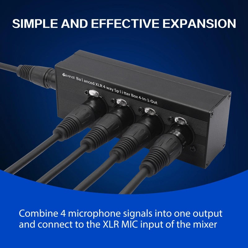 Devinal 4-IN-1-OUT XLR Audio Splitter Box, XLR 4 Female to 1 Male Balanced Converter ; 4-Way Stereo Passive Audio Cable - Image 4