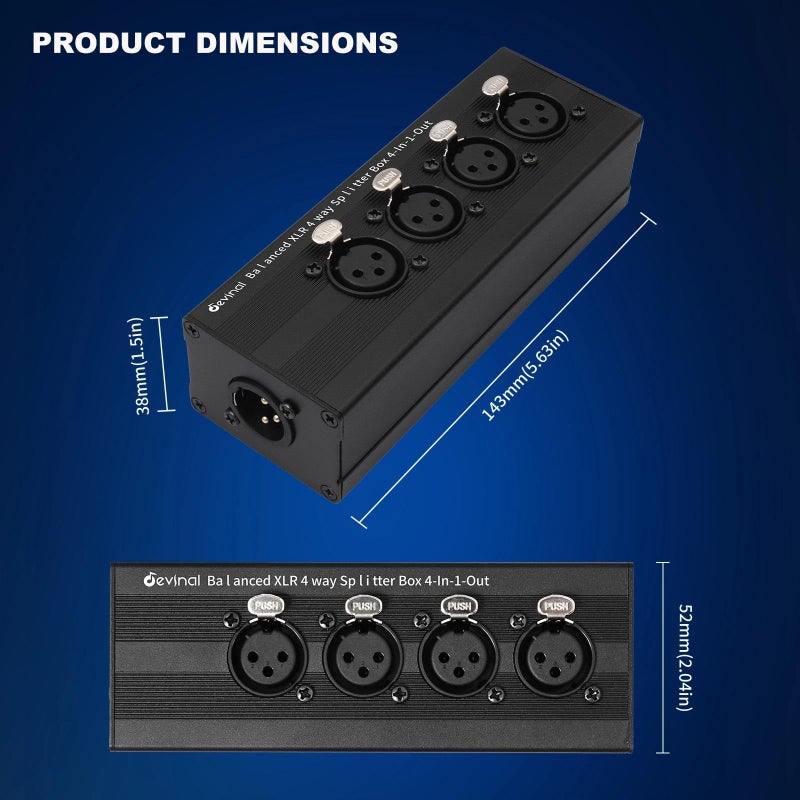 Devinal 4-IN-1-OUT XLR Audio Splitter Box, XLR 4 Female to 1 Male Balanced Converter ; 4-Way Stereo Passive Audio Cable - Image 5