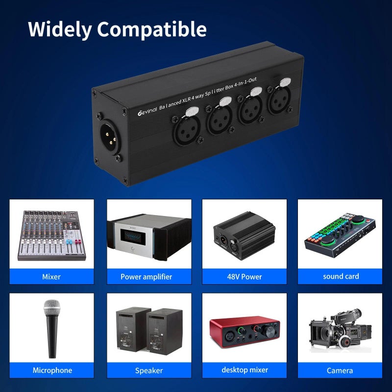 Devinal 4-IN-1-OUT XLR Audio Splitter Box, XLR 4 Female to 1 Male Balanced Converter ; 4-Way Stereo Passive Audio Cable - Image 3