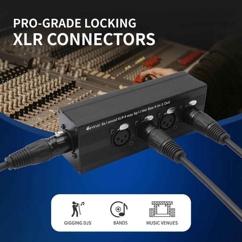 Devinal 4-IN-1-OUT XLR Audio Splitter Box, XLR 4 Female to 1 Male Balanced Converter ; 4-Way Stereo Passive Audio Cable - Image 2