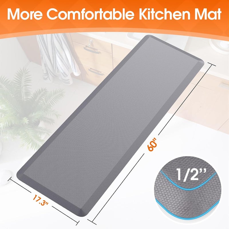 TranquilRelax Kitchen Mat, Thick Floor Comfort Anti-Fatigue Mat, Non-Slip, Water Resistant, Stain Resistant, Easy Clean, for Kitchen, Sink, Office,Home (17.3''x60'', Grey) - Image 2