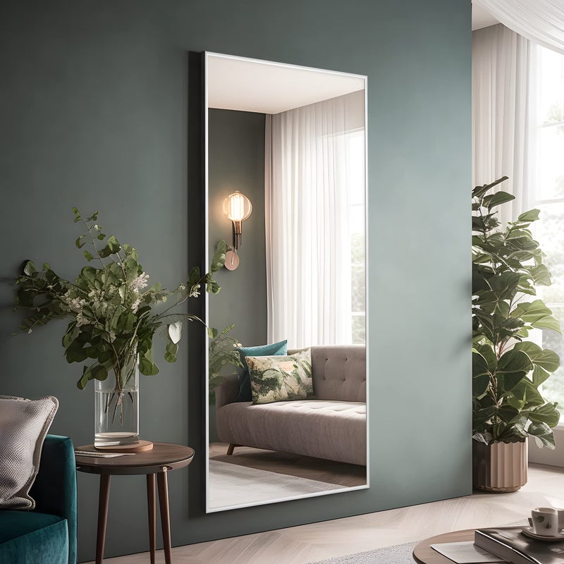NeuType Full Length Mirror Standing Hanging or Leaning Against Wall Large Rectangle Bedroom Mirror Floor Mirror Dressing Mirror WallMounted Mirror Aluminum Alloy Thin Frame Silver 63x20