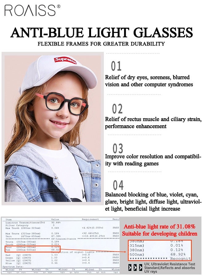 roaiss Kids Blue Light Blocking Glasses, Anti Eyestrain Computer Glasses, Gaming Eyewear UV400 Protection with Light Weight TR90 Frame for Boys Girls and Children Age 3-12, Black and Red  - Image 5
