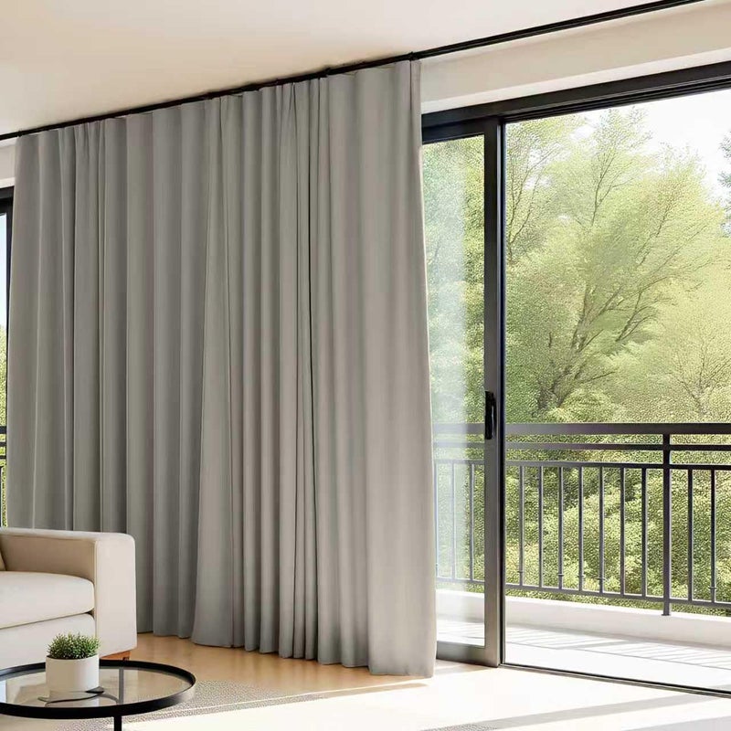hoeflife Room Divider Curtains Flexible Ceiling Tracks set Curtain track Ceiling Mount Blackout Curtain for Living Room Bedroom Ceiling Curtain Rod Privacy Dividers Panel W100xH84 Light Grey Drape&Black rail - Image 2