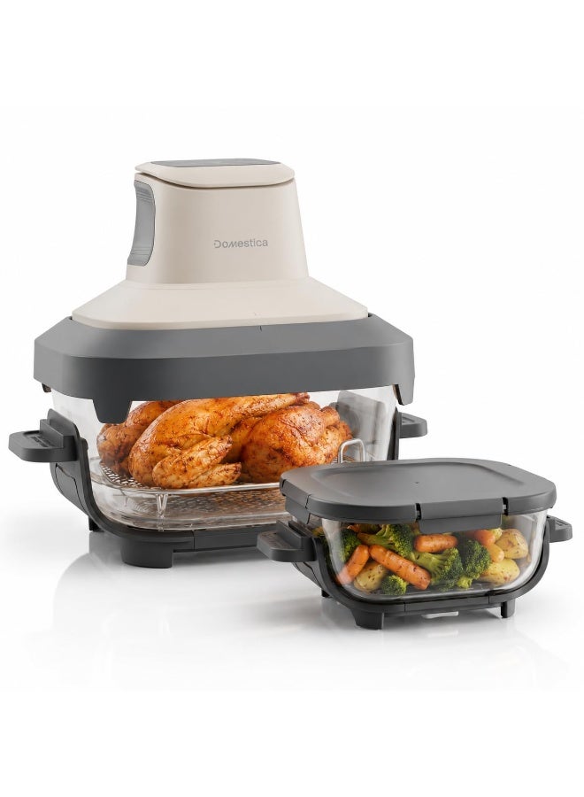 Domestica Lumera 5 in 1 Portable Glass Air Fryer Oven with CarbonHeat™ Pro | 1550W Lumi Glass Air Fryer with 4L+1.5L Glass Containers with Storage Lids | BaseGuard™ | 5 in 1 Grill, Airfry, Bake, Roast