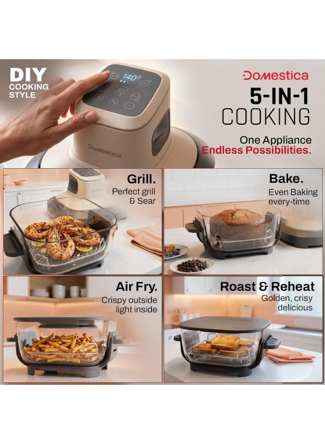 Domestica Lumera 5 in 1 Portable Glass Air Fryer Oven with CarbonHeat™ Pro | 1550W Lumi Glass Air Fryer with 4L+1.5L Glass Containers with Storage Lids | BaseGuard™ | 5 in 1 Grill, Airfry, Bake, Roast, Reheat | 100% Toxin Free - No PFAS, PTFE, PFOA - Image 2