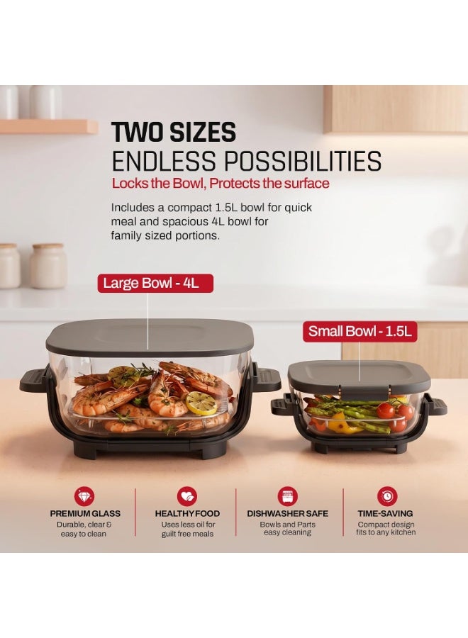 Domestica Lumera 5 in 1 Portable Glass Air Fryer Oven with CarbonHeat™ Pro | 1550W Lumi Glass Air Fryer with 4L+1.5L Glass Containers with Storage Lids | BaseGuard™ | 5 in 1 Grill, Airfry, Bake, Roast, Reheat | 100% Toxin Free - No PFAS, PTFE, PFOA - Image 4